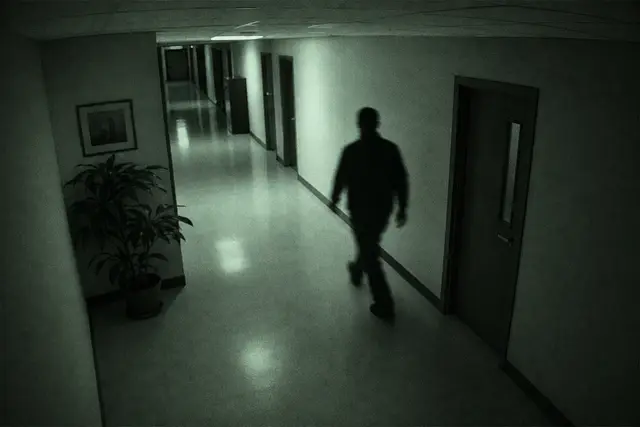 Interior hallway CCTV still for indoor video analytics and search