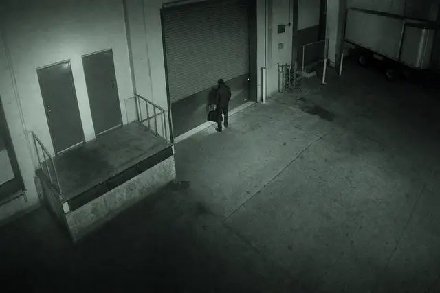 Loading dock camera frame with subject carrying bag during evidence review