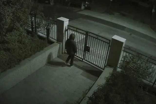 North gate surveillance frame with close-up suspect view for video evidence search